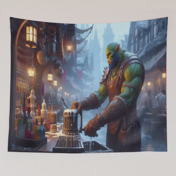 Item preview, AI generated orc bartender, dystopian fantasy designed and sold by AI-this-is-AI.