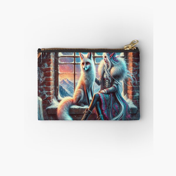 Item preview, AI generated fox and elf sitting in window, dystopian fantasy designed and sold by AI-this-is-AI.