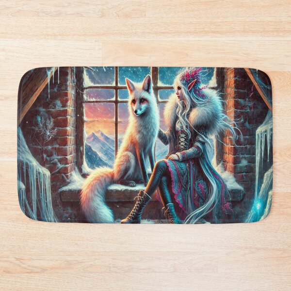 Item preview, AI generated fox and elf sitting in window, dystopian fantasy designed and sold by AI-this-is-AI.