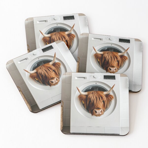 Item preview, Highland Cow in a Washing Machine, Funny Bathroom Art designed and sold by CheekyAnimalz.