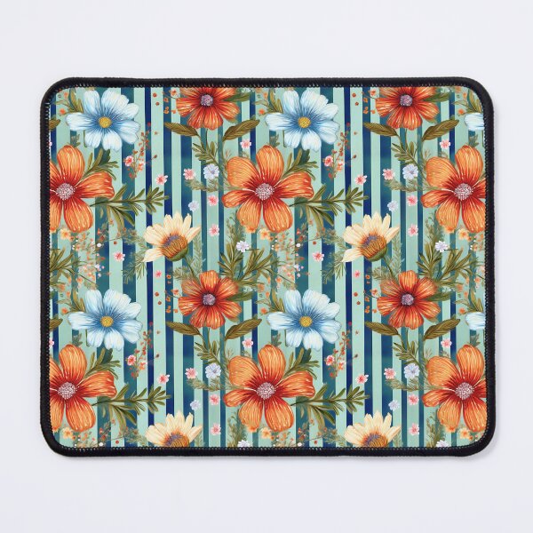 Item preview, Continuous floral and blue striped graphic pattern design with green background designed and sold by Clara Fruggeri.