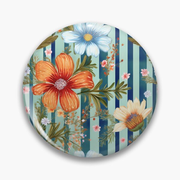 Item preview, Continuous floral and blue striped graphic pattern design with green background  designed and sold by Clara Fruggeri.