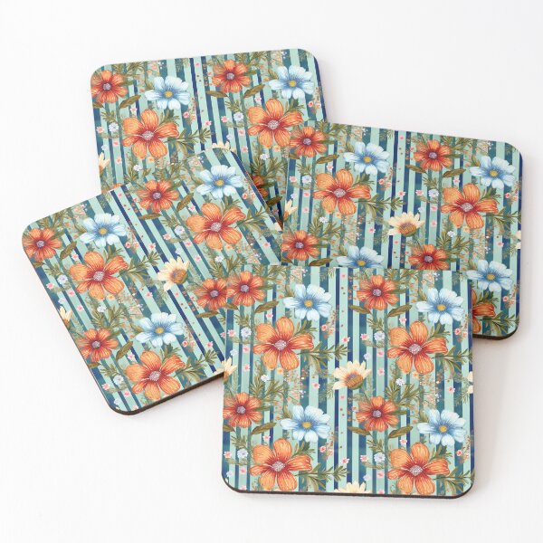 Item preview, Continuous floral and blue striped graphic pattern design with green background  designed and sold by Clara Fruggeri.