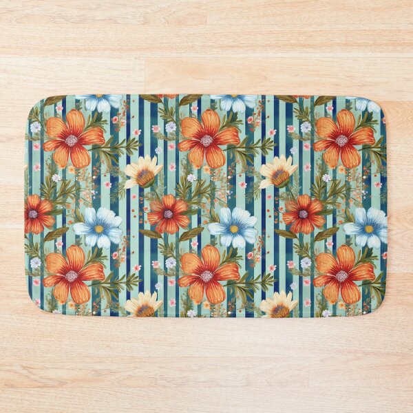 Item preview, Continuous floral and blue striped graphic pattern design with green background  designed and sold by Clara Fruggeri.