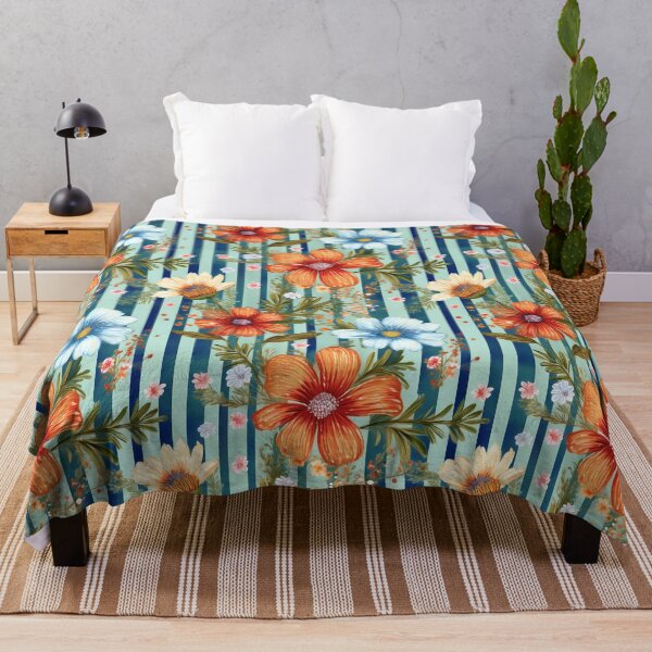Item preview, Continuous floral and blue striped graphic pattern design with green background  designed and sold by Clara Fruggeri.