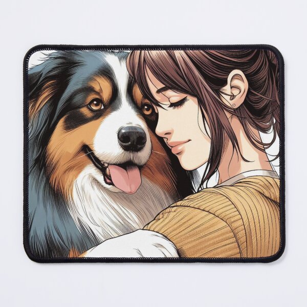 Item preview, cuddling with his australian shepherd dog designed and sold by Krea-kassandra.