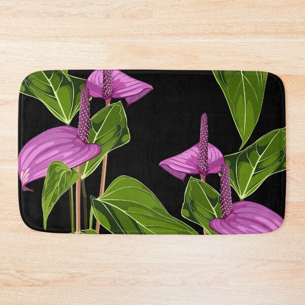 Artikelvorschau, Anthurium. Nahtloses Blumenmuster mit violetten, glänzenden Blüten und Anthuriumblättern. entworfen und verkauft von MatyKotiv.