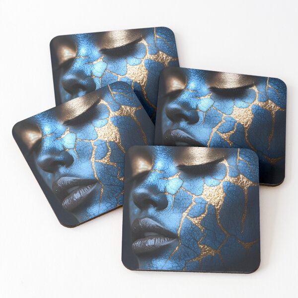 Item preview, Blue and Gold Cracked Artistry on Woman's Face designed and sold by Artessie.