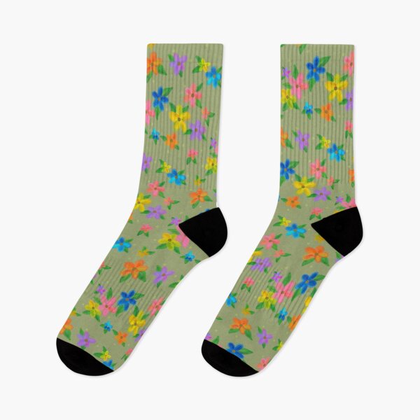 Item preview, Rustic Bright Flowers on Light Olive  designed and sold by JaygiesDesign.