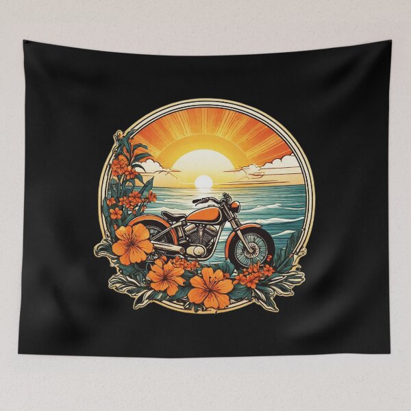 Item preview, Vintage Motor Bike at Sunset on a Hawaiian Beach with Orange Orchids designed and sold by NautiChic.