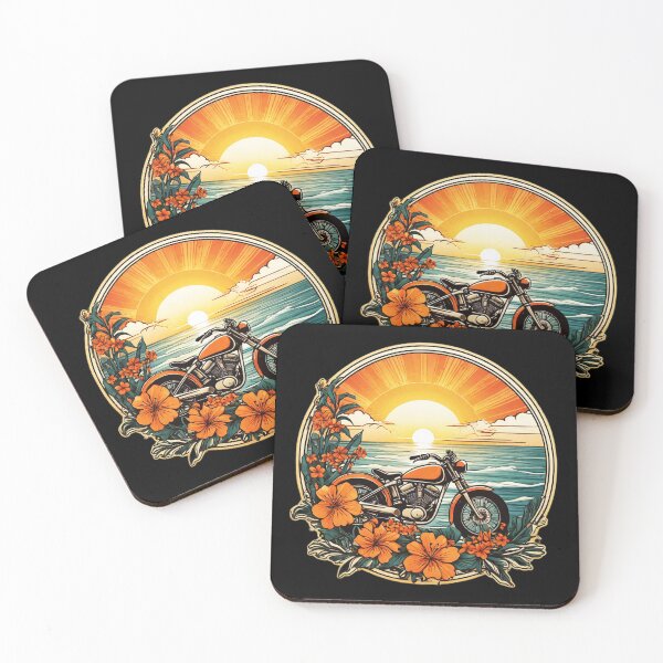 Item preview, Vintage Motor Bike at Sunset on a Hawaiian Beach with Orange Orchids designed and sold by NautiChic.