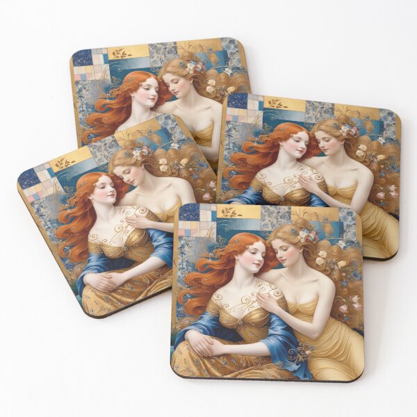 Item preview,  Beautiful painting of two  Art Nouveau Renaissance Impressionistic women together after Gustav Klimt designed and sold by Vintage Designs +.