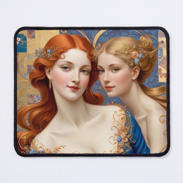 Item preview, Beautiful painting of two Art Nouveau Renaissance Impressionistic women together after Gustav Klimt designed and sold by Vintage Designs +.