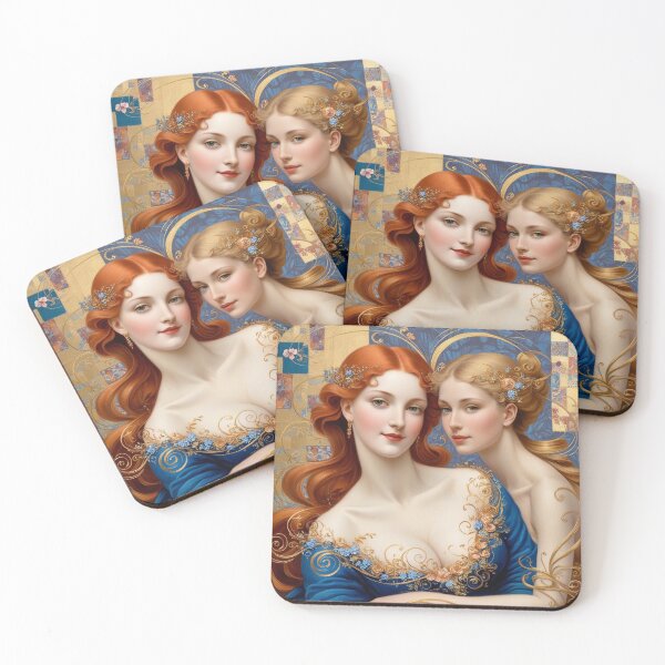 Item preview,  Beautiful painting of two  Art Nouveau Renaissance Impressionistic women together after Gustav Klimt designed and sold by Vintage Designs +.