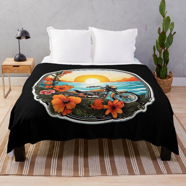 Item preview, Una motocicleta antigua al atardecer en una playa hawaiana con orquídeas designed and sold by NautiChic.