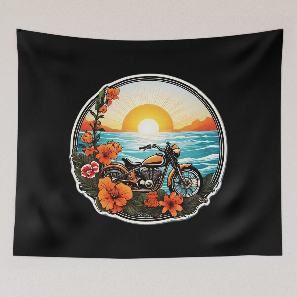 Item preview, Vintage Motorbike at Sunset on a Hawaiian Beach with Orchids designed and sold by NautiChic.