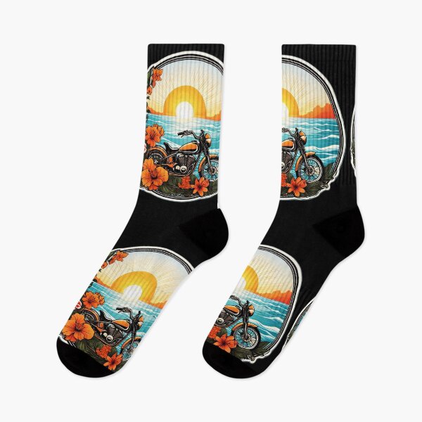 Item preview, Una motocicleta antigua al atardecer en una playa hawaiana con orquídeas designed and sold by NautiChic.