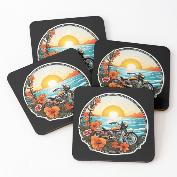 Item preview, Vintage Motorbike at Sunset on a Hawaiian Beach with Orchids designed and sold by NautiChic.