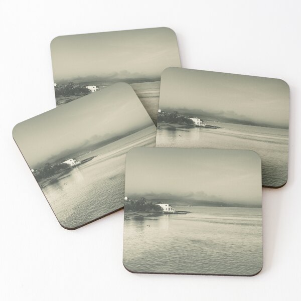 Item preview, The sepia beachfront from a cliff view overlooks a vast shoreline with mountains and a beachfront designed and sold by EyezWatchin.