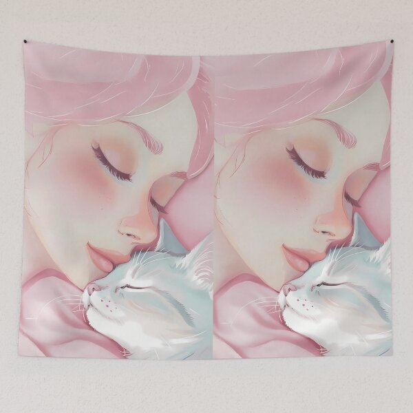Item preview, Embracing Cat Companionship Art Human Illustration Warm Love designed and sold by ART ATTACK ZONE.