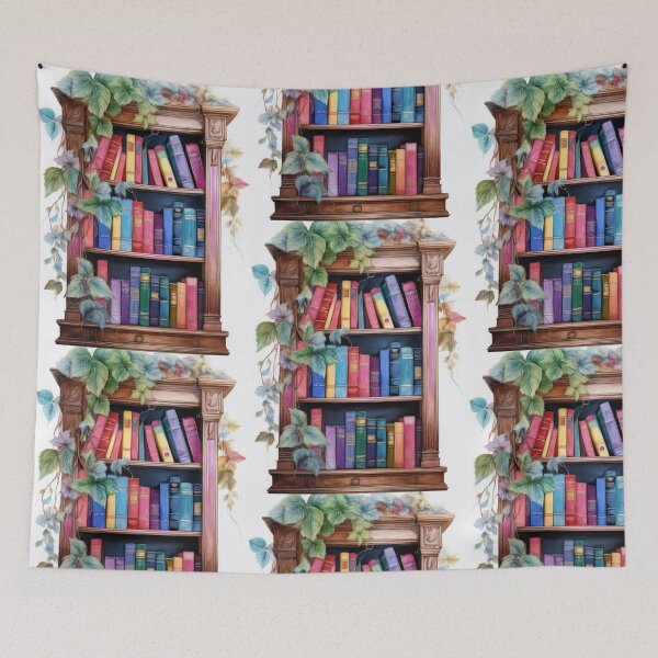 Item preview, Vintage bookcase, floral bookshelf,  bookish design,  watercolor floral bookshelf,  bookish, bookworm, books, stack of books designed and sold by navitalidesign.