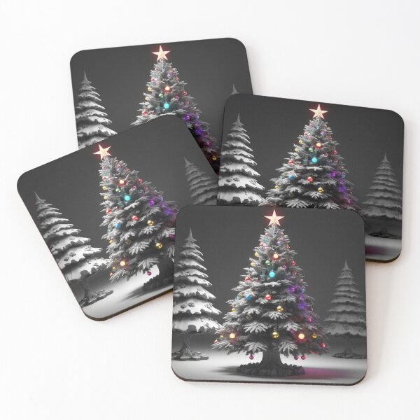 Item preview, Christmas tree in shades of gray with colorful ornaments designed and sold by Izabela Włodarczyk.