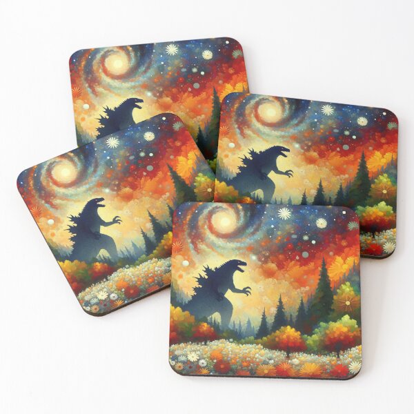Item preview, Stars and comets - Starry Night Kaiju: Godzilla's Garden by heidiannemorris designed and sold by FOLK ART FUSION by heidiannemorris.