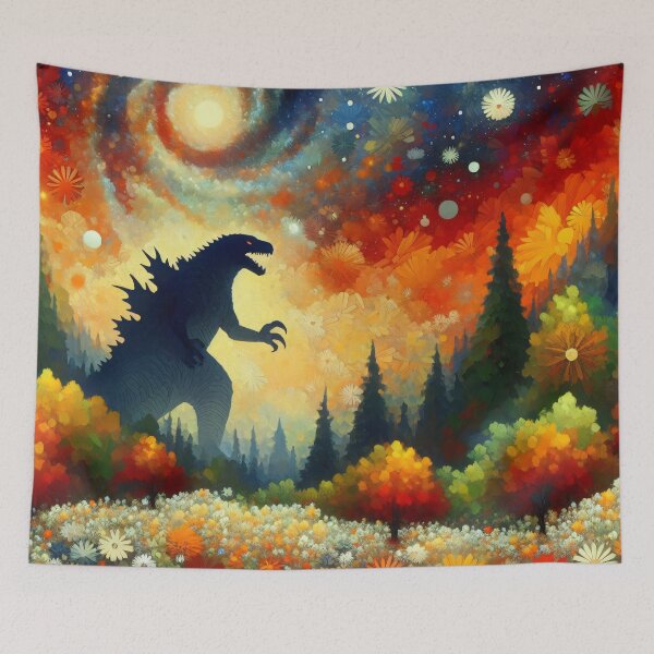 Item preview, Stars and comets - Starry Night Kaiju: Godzilla's Garden by heidiannemorris designed and sold by FOLK ART FUSION by heidiannemorris.