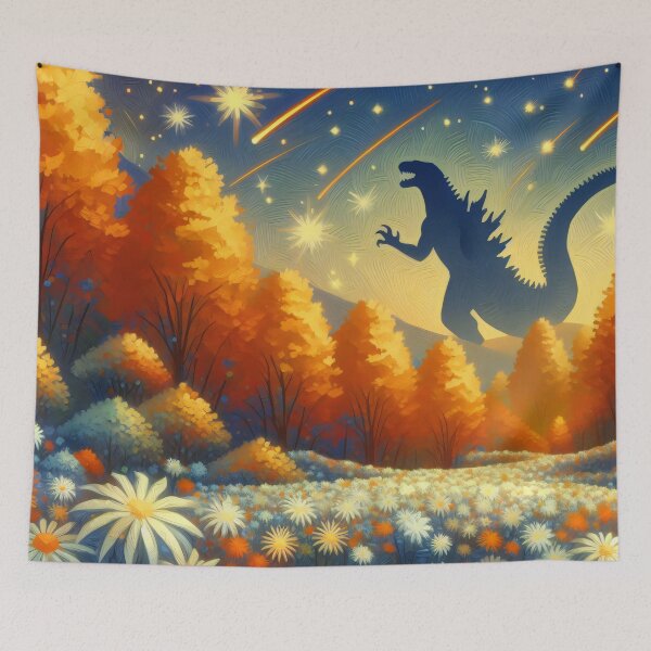 Item preview, Stars and comets - Starry Night Kaiju: Godzilla's Garden by heidiannemorris designed and sold by FOLK ART FUSION by heidiannemorris.