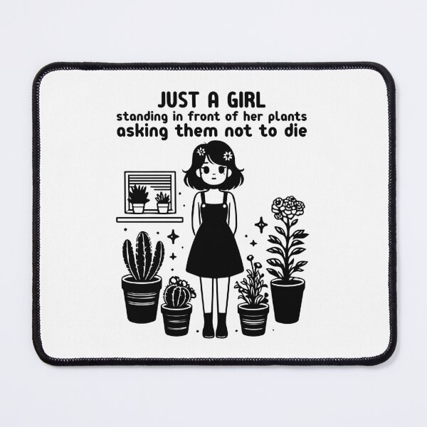 Item preview, just a girl standing in front of her plants. asking them not to die designed and sold by helenostore.