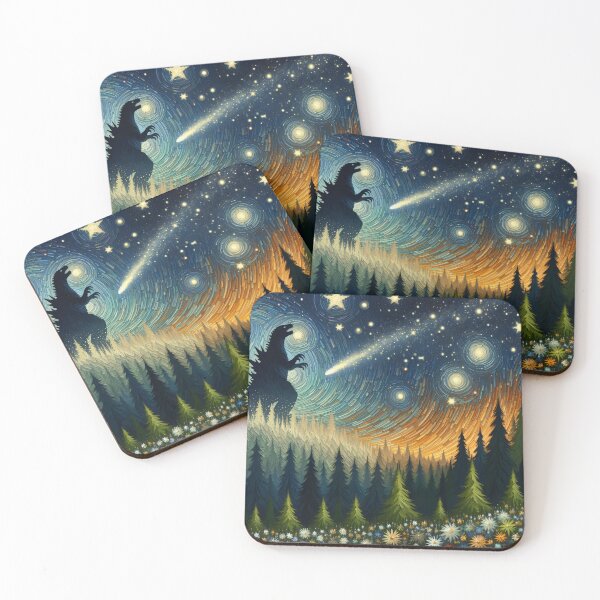 Item preview, Stars and comets - Starry Night Kaiju: Godzilla's Garden by heidiannemorris designed and sold by FOLK ART FUSION by heidiannemorris.
