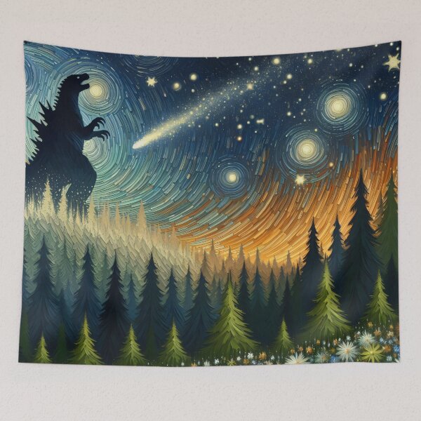 Item preview, Stars and comets - Starry Night Kaiju: Godzilla's Garden by heidiannemorris designed and sold by FOLK ART FUSION by heidiannemorris.
