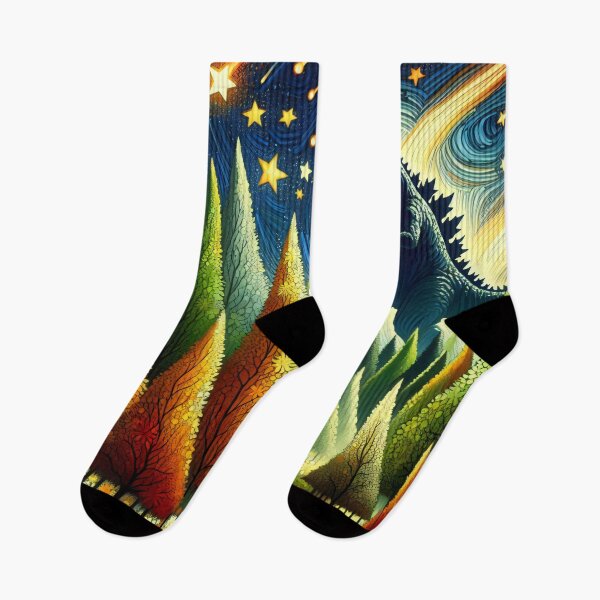 Item preview, Stars and comets - Starry Night Kaiju: Godzilla's Garden by heidiannemorris designed and sold by FOLK ART FUSION by heidiannemorris.