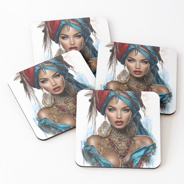 Item preview, Elegant woman in vibrant attire with detailed jewelry designed and sold by Artessie.