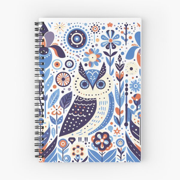 Item preview, Scandinavian Folk Art - Blue Owl and Iris by heidiannemorris designed and sold by FOLK ART FUSION.