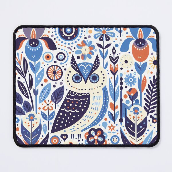 Item preview, Scandinavian Folk Art - Blue Owl and Iris by heidiannemorris designed and sold by FOLK ART FUSION.