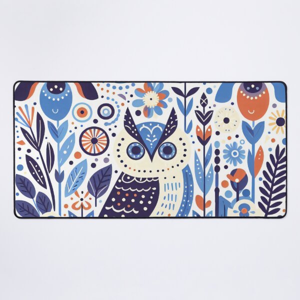 Item preview, Scandinavian Folk Art - Blue Owl and Iris by heidiannemorris designed and sold by FOLK ART FUSION.