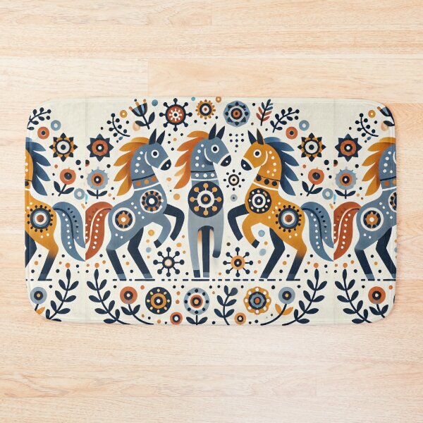 Item preview, Scandinavian Folk Art - Three Pretty Dancing Horses by heidiannemorris designed and sold by FOLK ART FUSION by heidiannemorris.