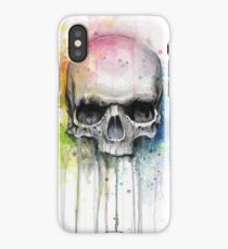Watercolor Skull Rainbow Colorful Painting iPhone Case