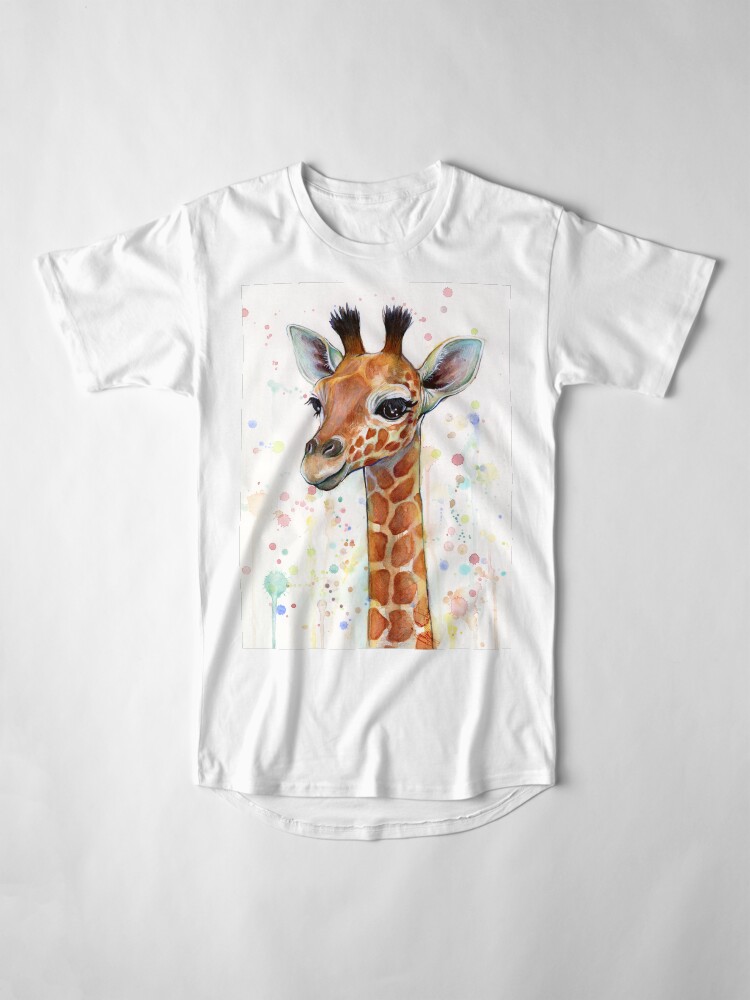 Alternate view of Baby Giraffe Watercolor Painting, Nursery Art Long T-Shirt