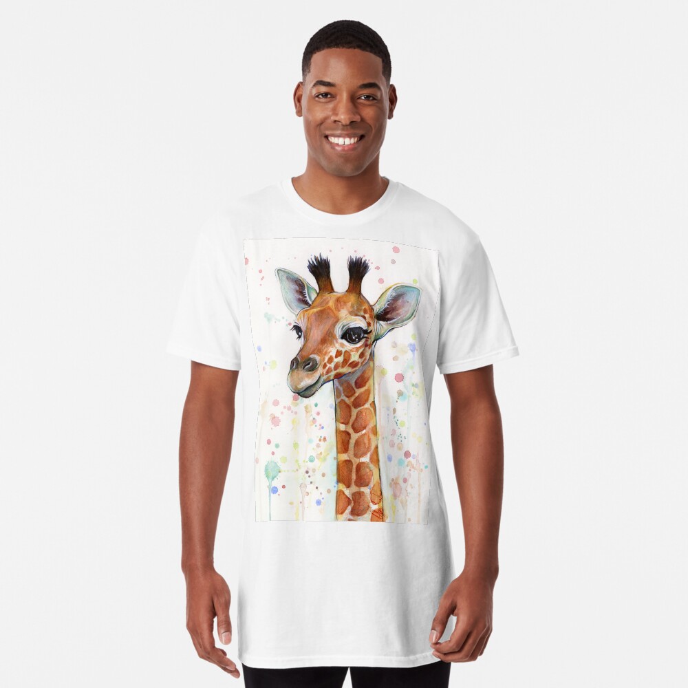 Baby Giraffe Watercolor Painting, Nursery Art Long T-Shirt