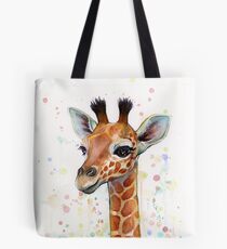 Baby Giraffe Watercolor Painting, Nursery Art Tote Bag