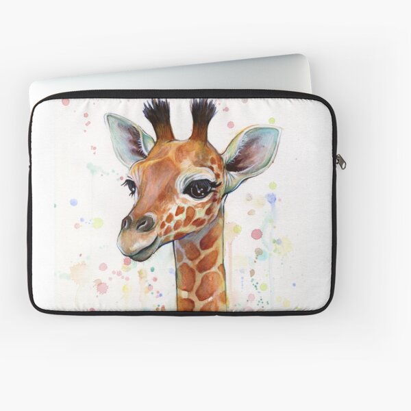Baby Giraffe Watercolor Painting, Nursery Art Laptop Sleeve