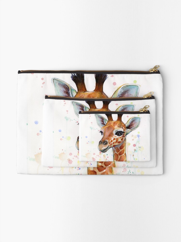 Alternate view of Baby Giraffe Watercolor Painting, Nursery Art Zipper Pouch