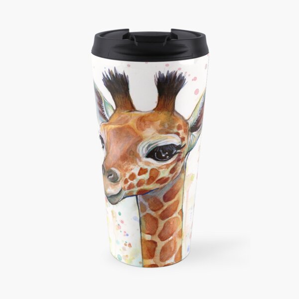 Baby Giraffe Watercolor Painting, Nursery Art Travel Mug