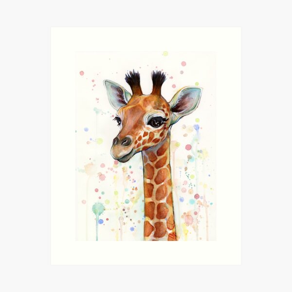 Baby Giraffe Watercolor Painting, Nursery Art Art Print