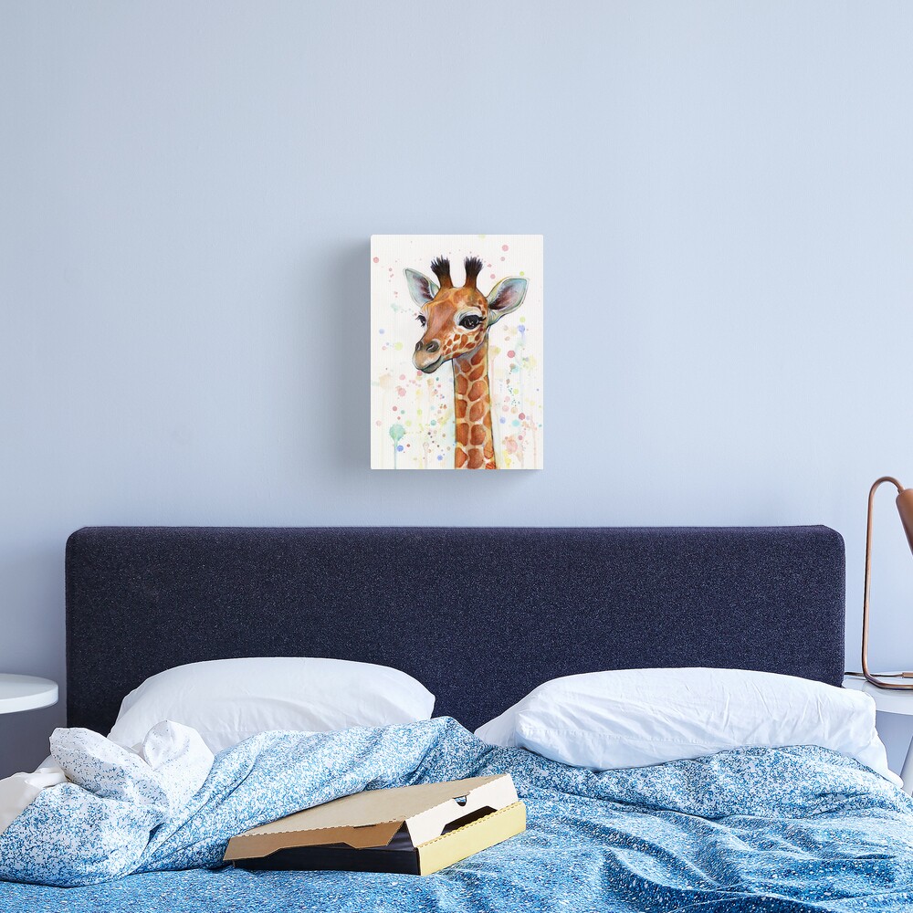 Baby Giraffe Watercolor Painting, Nursery Art Canvas Print