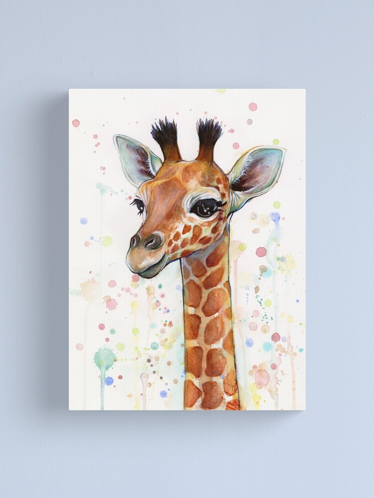 Alternate view of Baby Giraffe Watercolor Painting, Nursery Art Canvas Print