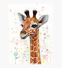 Baby Giraffe Watercolor Painting, Nursery Art Photographic Print