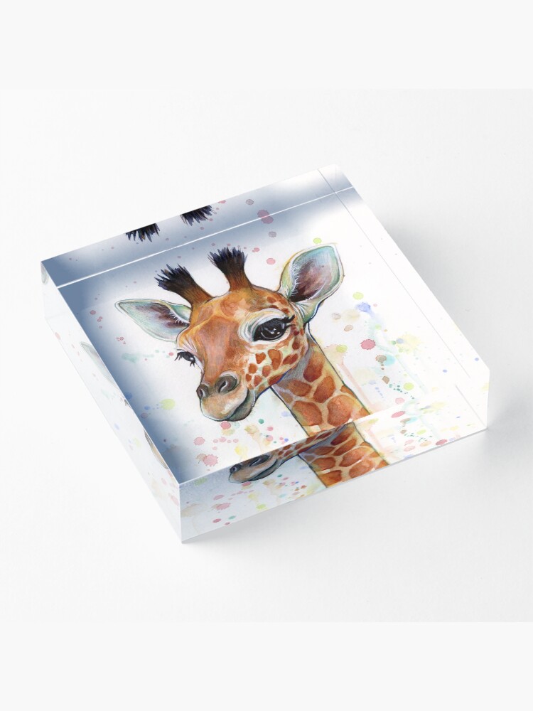 Alternate view of Baby Giraffe Watercolor Painting, Nursery Art Acrylic Block